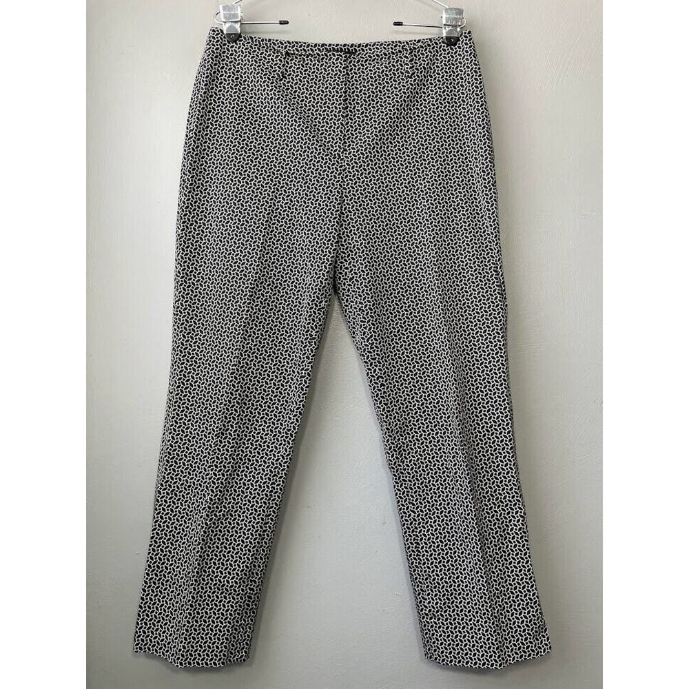 Talbots Trousers Size 10 Stretch Cotton Black White Pant Preppy Classic Straight